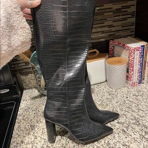 Over the knee black croc boots